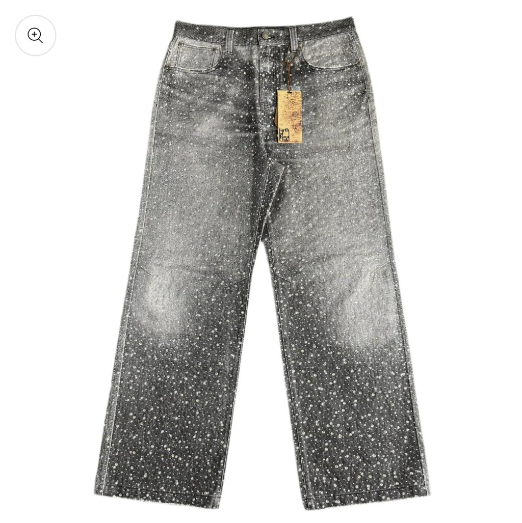 Birth Of Royal Child 3D Printing Washed 20k Swarovski Diamond Boro Denim Black