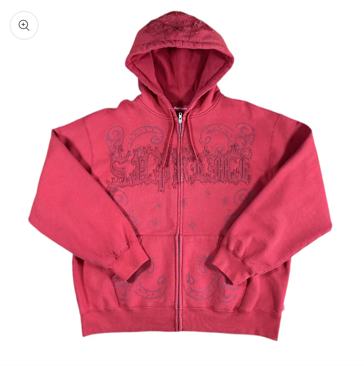Supreme Leather Appliqué Zip Up Hooded Sweatshirt
