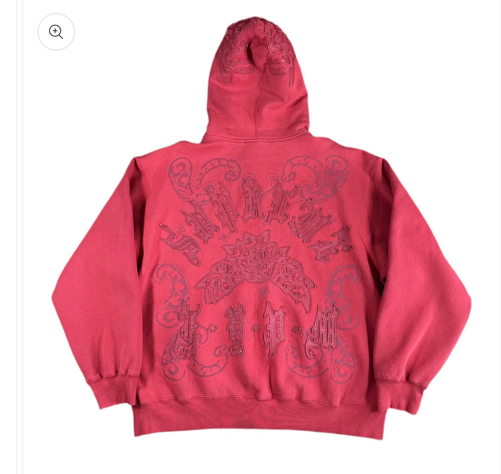 Supreme Leather Appliqué Zip Up Hooded Sweatshirt