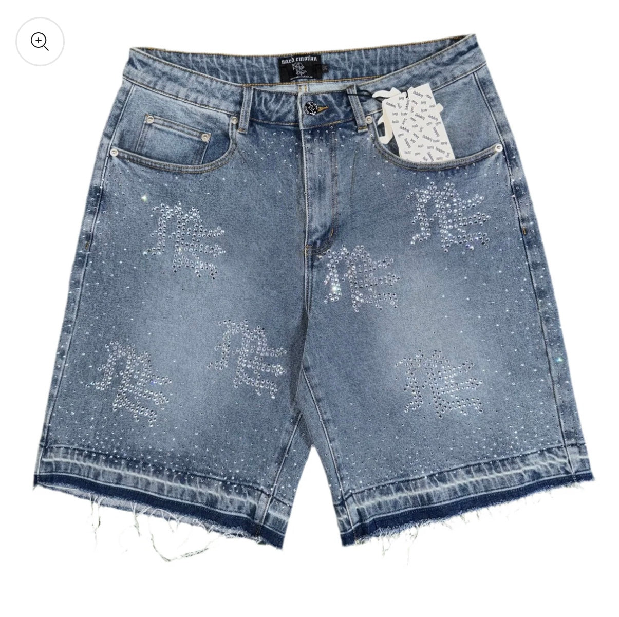 Mixed Emotion ‘ME’ Rhinestone Denim Shorts